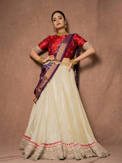 BrideLook Red & Ivory Embroidered Bridal Lehenga with Purple Dupatta