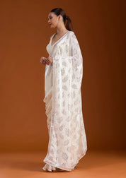 Bridelook Shimmering Leaf Motif Sequin Saree with Metallic Border