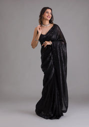 Black Georgette Sequins Saree With Matching Blouse Piece