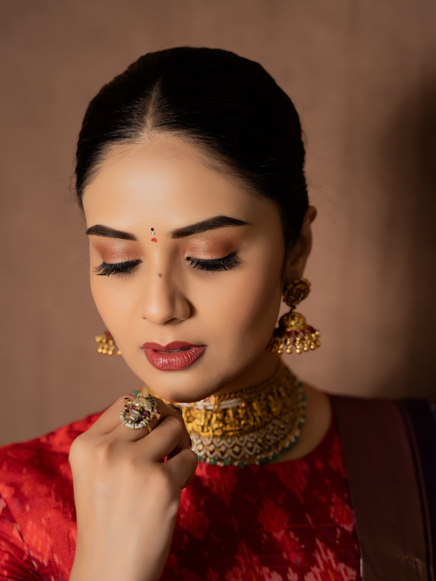 BrideLook Red & Ivory Embroidered Bridal Lehenga with Purple Dupatta