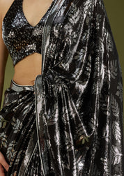 Bridelook Shimmering Leaf Motif Sequin Saree with Metallic Border