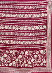 Wine Georgette Threadwork Saree With Matching Blouse Piece