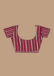 Wine Georgette Threadwork Saree With Matching Blouse Piece