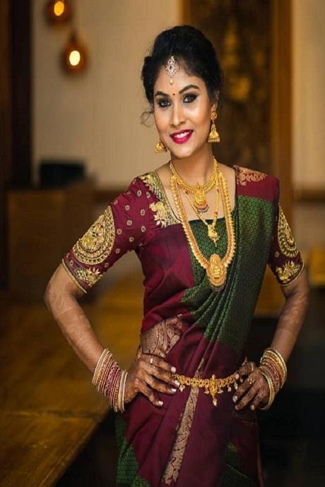 Embroidered Bollywood Silk Blend, Pure Silk Saree (Rama)