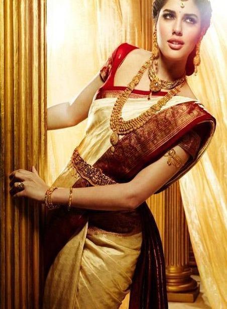 Pure Soft Shining Silk Navy Light Cream Color Saree B81