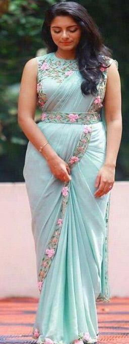 Firozi Colour Pure Georgette Silk  Saree B104