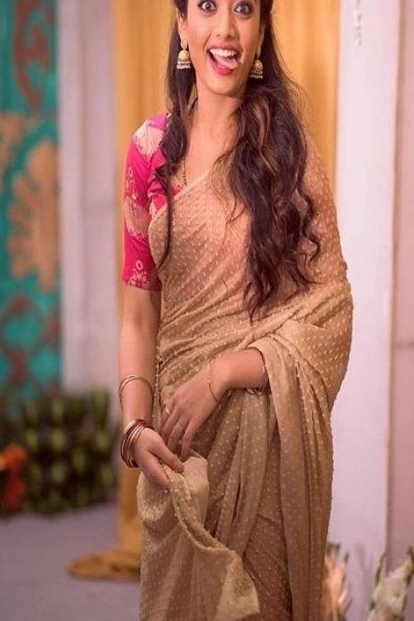 Barnabasi Pure Soft Silk Chiku Color Saree For Party