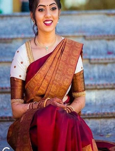 StylBh Marun Colour Banarasi Hand Weaving Pure Soft Silk Saree B127