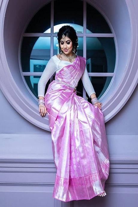 Fresh Banarasi Pure Pure Cotton Soft Silk pink Colour Saree B197