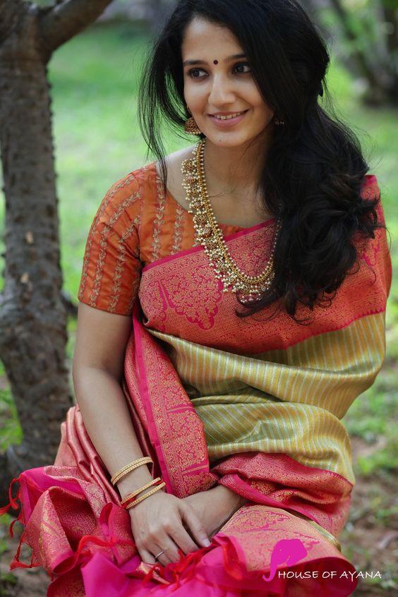 Engrossing Light Perot Colour  Heavy Kanjivaram Pure Soft Silk Saree