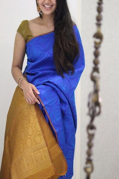 Graceful Banarasi Pure Soft Silk Royal Blue Colour Saree B240