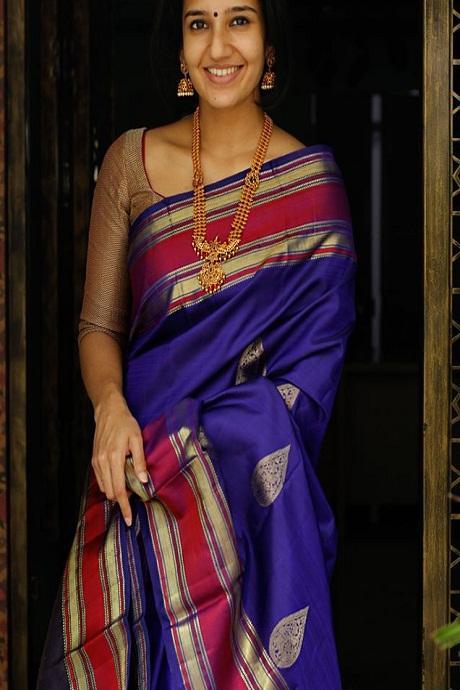 Barnabasi Pure Soft Silk Purple Color Saree