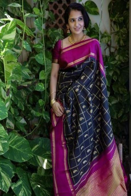 Fanciful Banarasi Pure Soft Silk Navy blue Colour Saree Catalogue Designs