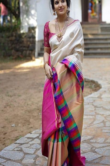Elegant Kanjivaram Pure Soft Silk White Sarees Online