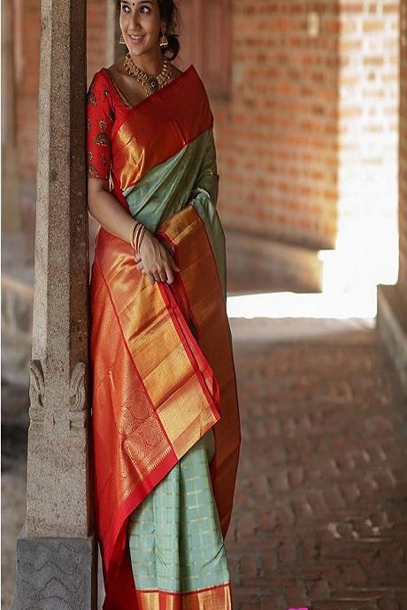 Fashionable Light Firozi Colour Banarasi Pure Soft Silk Saree B286
