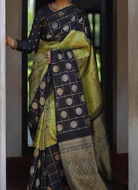 Trendy Banarasi Pure Soft Silk Black/green Colour Jacquard Saree B287