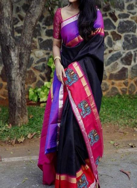 Traditional Dark Black Colour Banarasi Pure Soft Silk Jacquard Saree B292