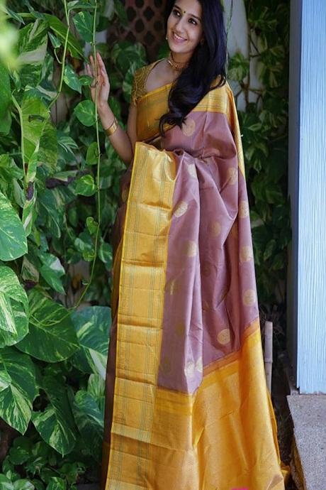 Kanjivaram Pure Soft Silk  Yellow Colour Saree B173