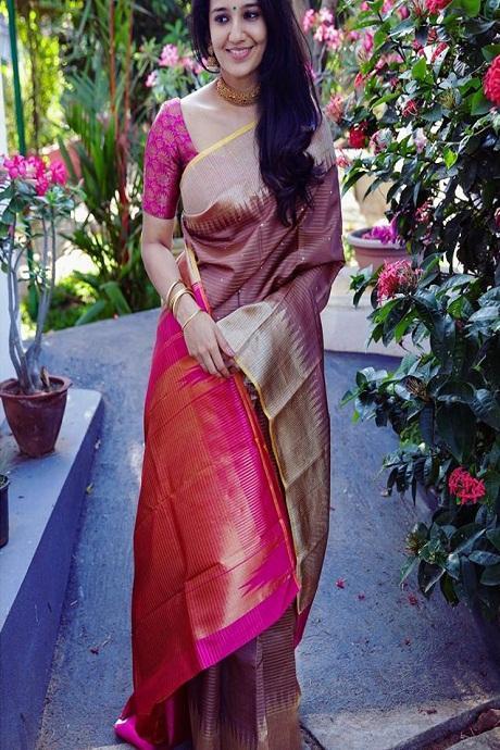 Party Wear Designer Ethnic Organza Silk Fancy Grey Saree B11