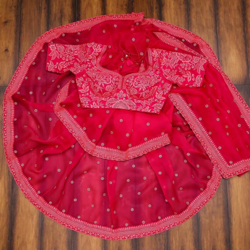 Organza Silk Dark Red Colour Saree For Women