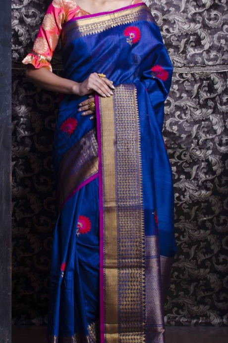 Exceptional Banarasi Pure Heavy Soft Silk Navy Blue Sarees Collection