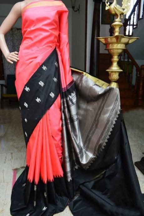 Francy Heavy Hand Weaving Pitch Color Saree B300