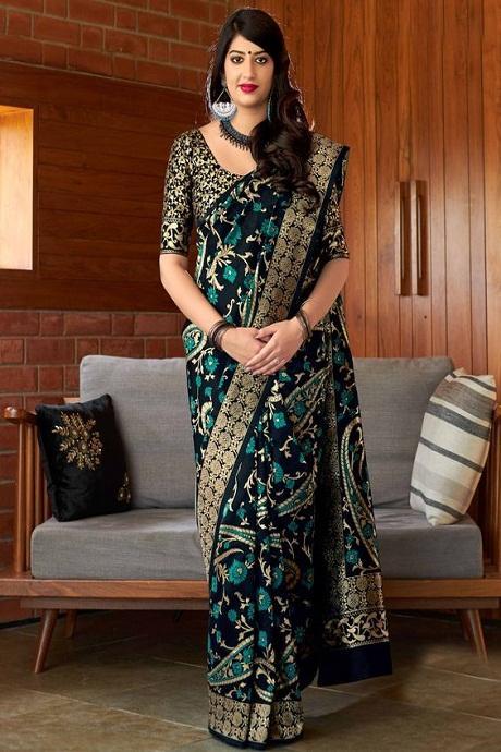 Trendy Banarasi Pure Soft Silk C/green Colour Jacquard Saree B204