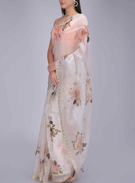Traditional Regular Designer Ethnic Organza Silk Fancy  White Saree B20
