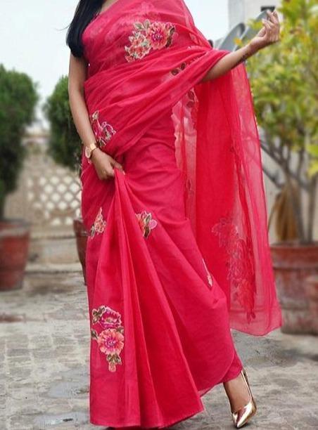 Party Wear Designer Ethnic Cotton Silk Fancy Gulabi Saree B52