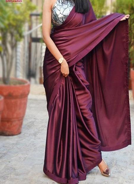Party Wear Designer Ethnic Satin Silk Fancy Dark Maroon Saree B54