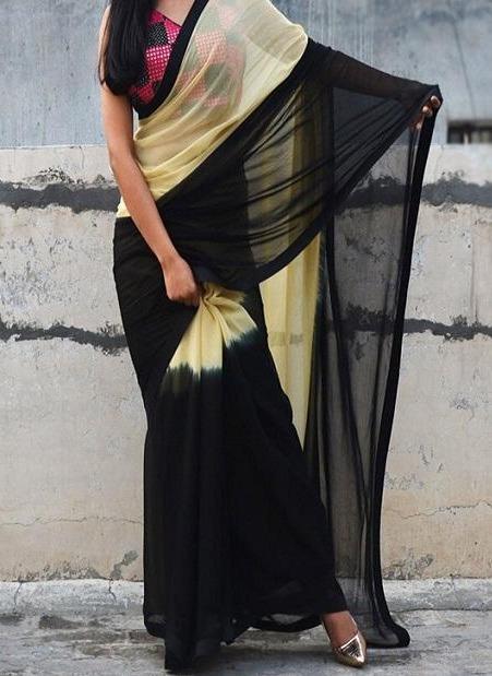 Traditional Regular Ethnic Satin Silk Fancy Black / Yellow Saree B56