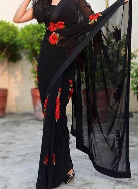 Traditional Regular/Party Wear Designer Ethnic Satin Silk Fancy Black Saree B61